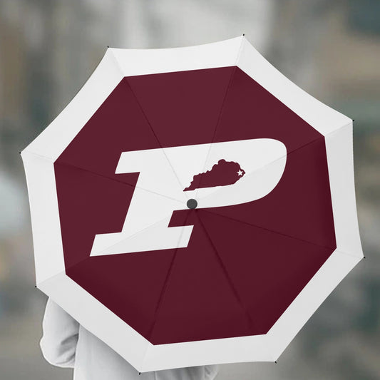 Pikeville Kentucky Maroon Automatic UV Protection Umbrella with White Trim and Logo